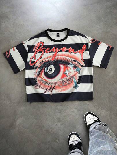 Men's Striped Loose Short Sleeve T-Shirt, Retro Street Style, Spring/Summer