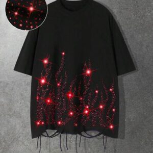 Men's Summer Casual Rhinestone Decor Distressed T-Shirt
