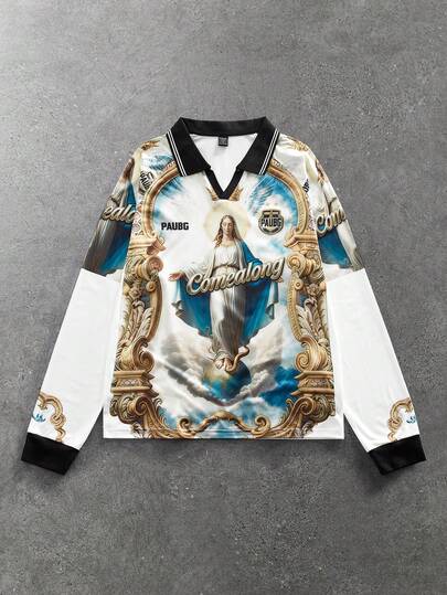 Men's Vintage Baroque Religious Art Print V-Neck T-Shirt