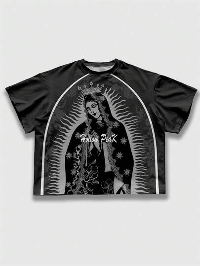 Men's Virgin Mary Graphic Round Neck Short Sleeve Casual Versatile T-Shirt