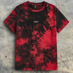 Men Cotton Marble Slogan Patched Tie Dye Short Sleeve Tee, For Going Out, For Friends, Summer