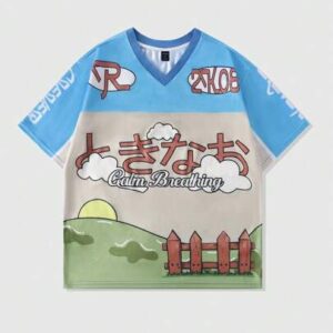 Prep Men's Cartoon Jersey Mesh Splice Short Sleeve Sports T-Shirt, Vacation