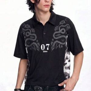 Prep Men's Casual Camouflage & Snake Print Patchwork T-Shirt, Summer