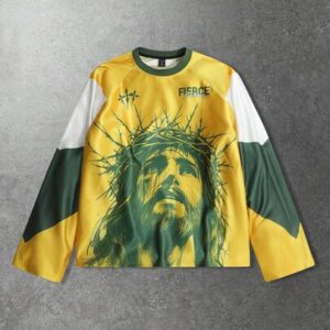 Prep Men's Casual Colorblock Portrait Graphic Round Neck Long Sleeve T-Shirt, Autumn