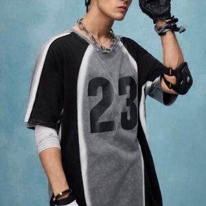 Prep Men's Jersey Casual Colorblock Digit Graphic Round Neck Short Sleeve T-Shirt, Summer
