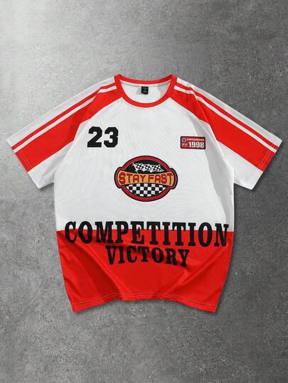 Prep Men's Letter Print Casual Loose Fit Short Sleeve T-Shirt