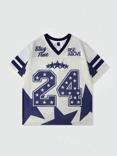 Prep Men's Mesh Panel Patchwork Short Sleeve Sports Football Jersey Style T-Shirt, Athletic Jersey