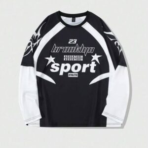 Prep Men's Street American Sports Patchwork 2 In 1 English Graphic Print Long Sleeve T-Shirt Jersey, Spring/Autumn, For Fall