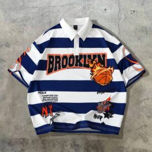 Prep Men's Summer Short Sleeve T-Shirt, Brooklyn Basketball Style Polo Shirt, Suitable For Casual, College Daily Wear