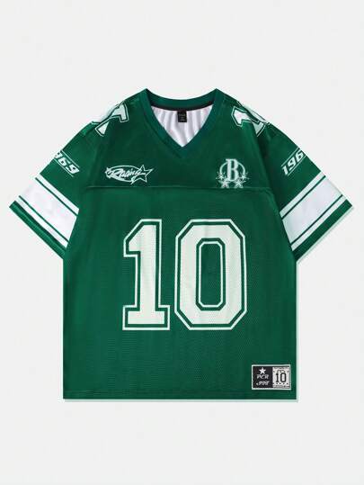 Prep Spring/Summer Casual Graphic Men'S Sports Jersey Short Sleeve Football Jersey Style T-Shirt, Mesh Fabric Patchwork, Summer, School