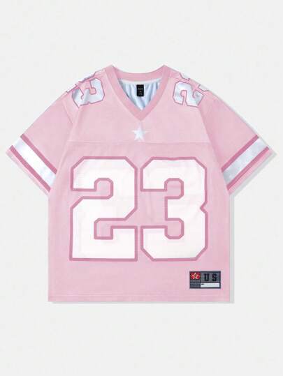 Prep Spring/Summer Casual Graphic Pink Men'S Mesh Contrast Sports Short Sleeve Football Jersey Style T-Shirt Athletic Jersey, 2000S Style