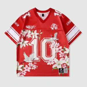 Prep Spring/Summer Casual Graphic Red Men'S Sports Jersey Short Sleeve T-Shirt, Mesh Fabric Patchwork, Summer