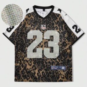 Prep Spring/Summer Casual Leopard Men'S Street Graphic, Vintage Number & Leopard Print Short Sleeve T-Shirt