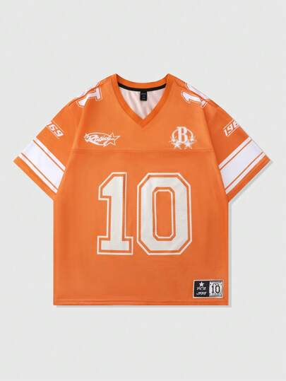 Prep Summer Casual Graphic Men'S Sports Football Jersey Style T-Shirt, Short Sleeve Jersey, Mesh Splice Design, Summer
