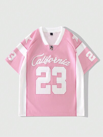 Prep Summer Casual Graphic Pink Men'S Ice Hockey Jersey Short Sleeve Football Jersey Style T-Shirt, Sports Tee For Summer