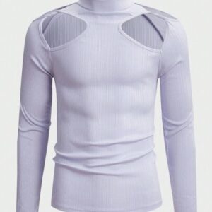ROMWE Avant Guys Mock Neck Cut Out Tee