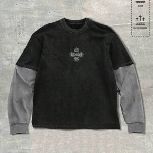Spring Casual Graphic Men'S Casual Gothic 2 In 1 Long Sleeve Round Neck T-Shirt