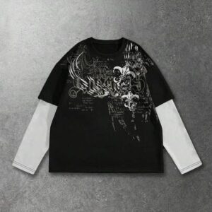 Spring Casual Graphic Men'S Casual Gothic Colorblock Long Sleeve T-Shirt