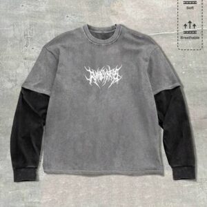 Spring Casual Graphic Men'S Casual Gothic Contrast Color Patchwork T-Shirt, Autumn, Long Sleeve Top