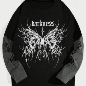 Spring Casual Graphic Men'S Letter Gothic Print Crew Neck Long Sleeve Casual T-Shirt