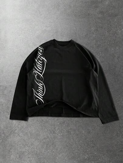 Spring Casual Graphic Men'S Round Neck Long Sleeve Letter Graphic Casual Versatile T-Shirt