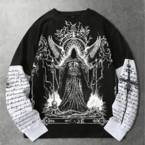 Spring Casual Graphic Men'S Slogan & Wing Print Casual Crew Neck Long Sleeve T-Shirt