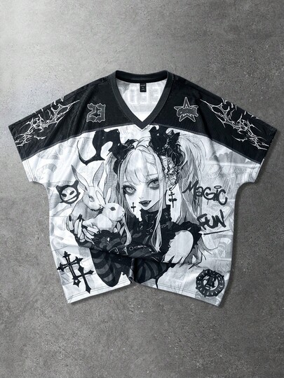 Spring/Summer Casual Graphic Men'S Anime Print Short Sleeve T-Shirt, Suitable For Spring/Summer