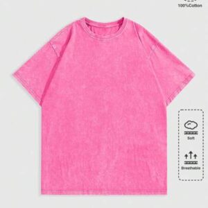 Spring/Summer Casual Pink Men'S Loose Fit Round Neck Short Sleeve T-Shirt For Summer Casual Wear, 2000S Style
