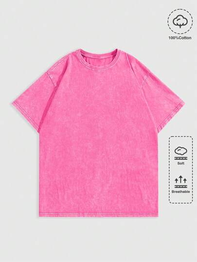 Spring/Summer Casual Pink Men'S Loose Fit Round Neck Short Sleeve T-Shirt For Summer Casual Wear, 2000S Style
