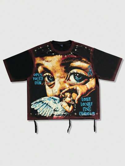 Street Life 2026 Men's Casual Fashion Short Sleeve T-Shirt, Distressed Artistic Design, Summer; Women's Street Style Round Neck T-Shirt