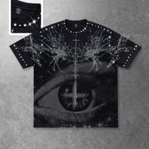 Street Life 2026 Spring, Autumn & Summer Men's Casual Rhinestone Embellished Round Neck Printed Short Sleeve T-Shirt, Punk Street Y2K Style Summer Top