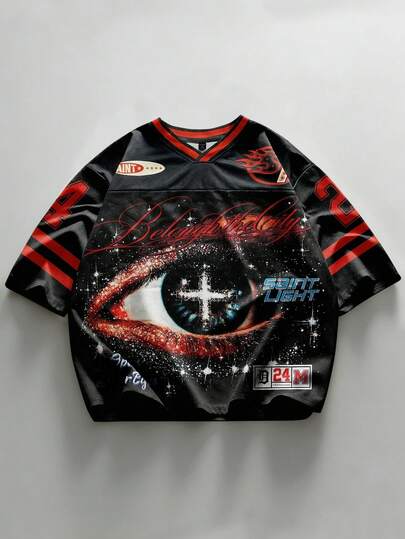 Street Life 2026 World Cup No.24 Unisex Casual Streetwear Graphic Print Short Sleeve T-Shirt, Couple Matching V-Neck Jersey Top
