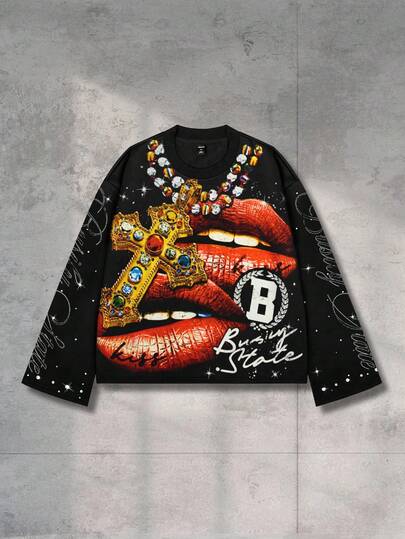 Street Life Casual Loose Long Sleeve Street T-Shirt, For Fall