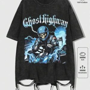 Street Life Distressed Punk Skeleton & Letter Print Crew Neck Short Sleeve T-Shirt
