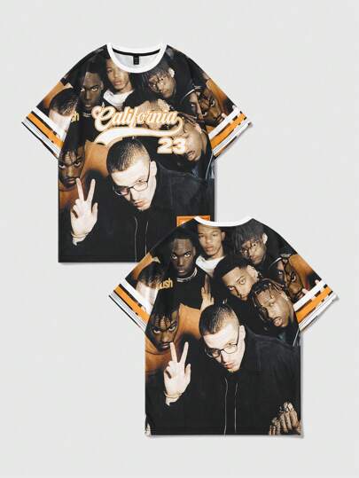 Street Life Jersey Casual Simplistic Hip Hop Graphic T-Shirt, For Everyday Wear