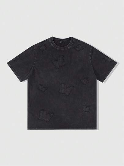Street Life Men's Applique Washed Loose Short Sleeve T-Shirt