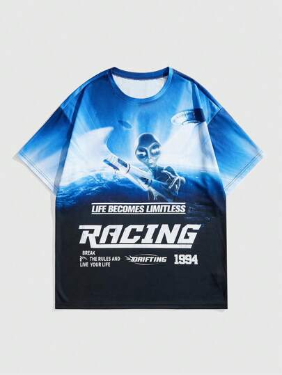 Street Life Men's Avant Round Neck Short Sleeve Letter & ET Print T-Shirt, Casual Daily Wear