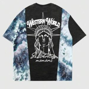 Street Life Men's Black Statue Of Liberty Graphic Patchwork And Tie-Dye T-Shirt
