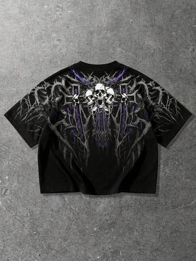 Street Life Men's Casual Crew Neck Skull & Cross Print Short Sleeve T-Shirt