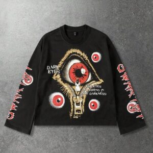Street Life Men's Casual Eye & Letter Print Long Sleeve T-Shirt, Street Style
