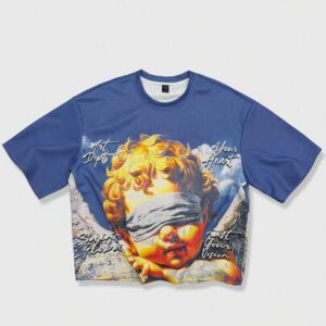 Street Life Men's Casual Fashion Street Angel Letter Print Short Sleeve T-Shirt, Summer
