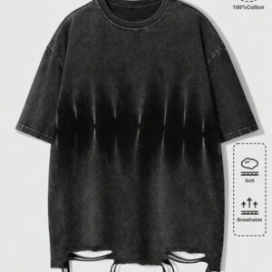 Street Life Men's Casual Fringe Round Neck Short Sleeve T-Shirt, Versatile For Daily Wear