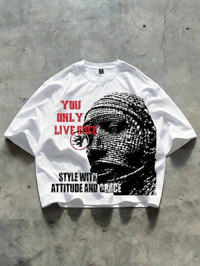 Street Life Men's Casual Graphic Print Short Sleeve T-Shirt, Retro Street Style