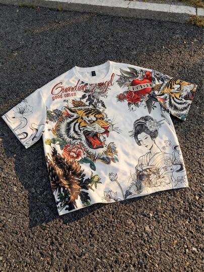Street Life Men's Casual Graphic Round Neck T-Shirt, Summer