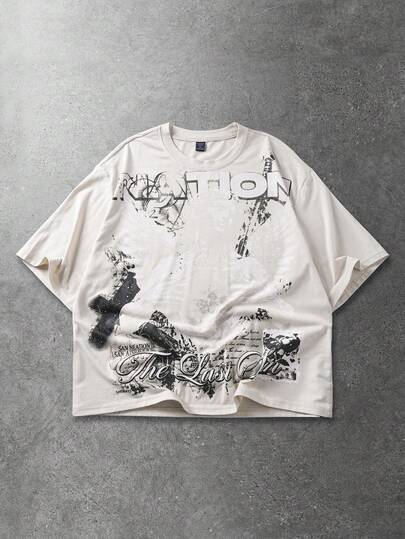 Street Life Men's Casual Letter Print Short Sleeve T-Shirt, Summer