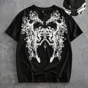 Street Life Men's Casual Skull Print Henley Neck Short Sleeve T-Shirt, Summer