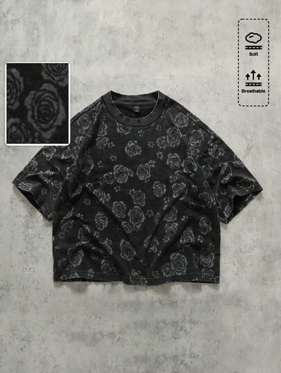 Street Life Men's Floral Print Round Neck Casual Everyday Wear Short Sleeve T-Shirt