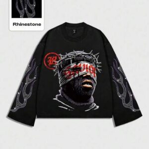 Street Life Men's Glitter Diamond Print Long Sleeve T-Shirt, Loose Cropped Fit, For Fall