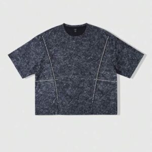 Street Life Men's Grunge Summer Round Neck Metal Stud Decor Loose Short Sleeve T-Shirt