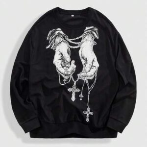 Street Life Men's Hand Print Loose Cross Casual Crew Neck Long Sleeve T-Shirt
